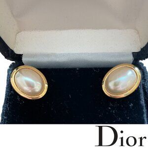 Christian Dior | Vintage Signed Faux Mabe Pearl Clip-On Earrings, Gold Tone